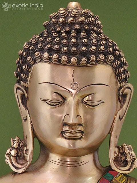 20" Brass Gautam Buddha Preaching His Dharma with Inlay Work | Handmade