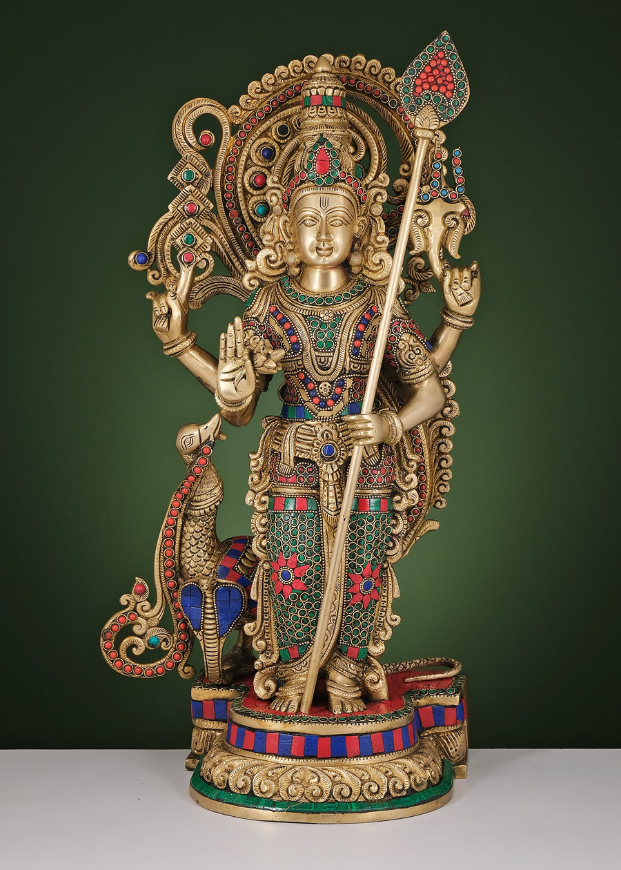 22" Handmade Brass Lord Murugan Statue with Inlay Work