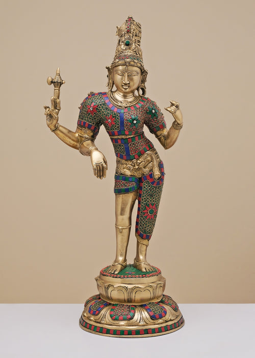 26" Handmade Brass Ardhanarishvara Statue with Inlay Work