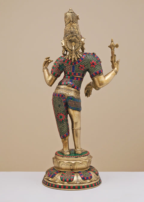 26" Brass Ardhanarishvara with Inlay Work | Handmade