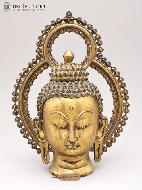 10" Buddha Head Tibetan Brass Sculpture for Spiritual Home Decor
