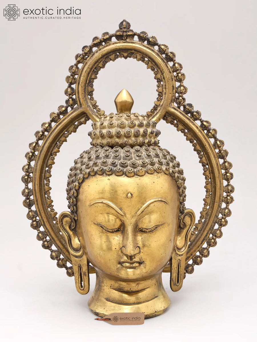 10" Buddha Head Tibetan Brass Sculpture for Spiritual Home Decor