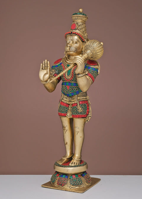 Brass Sankat Mochan Hanuman Ji Statue with Inlay Work | Handmade