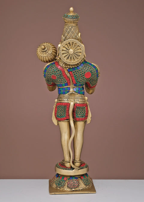 Brass Sankat Mochan Hanuman Ji Statue with Inlay Work | Handmade