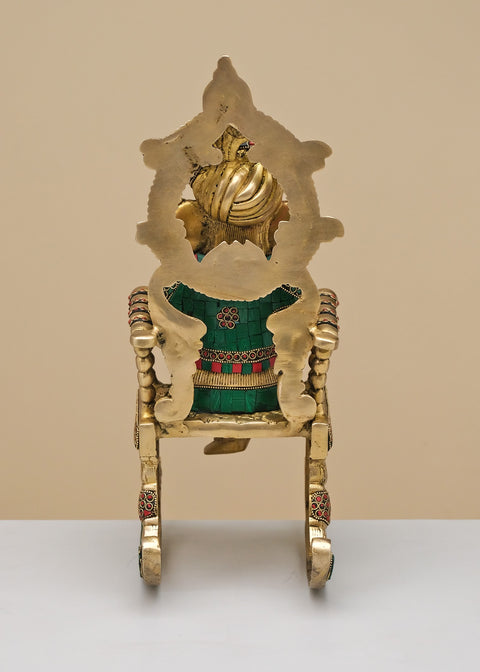 17" Brass Ganesha On Rocking Chair with Inlay Work | Handmade