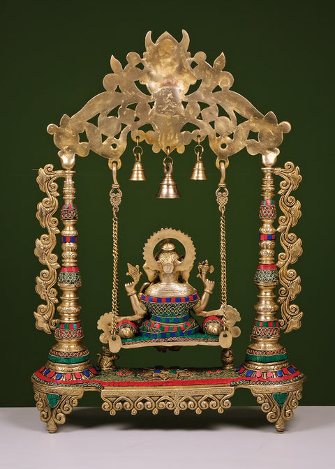 26" Brass Swing Lord Ganesha with Inlay Work | Handmade