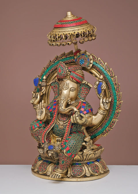 18" Brass Lord Ganesha with Inlay Work | Handmade