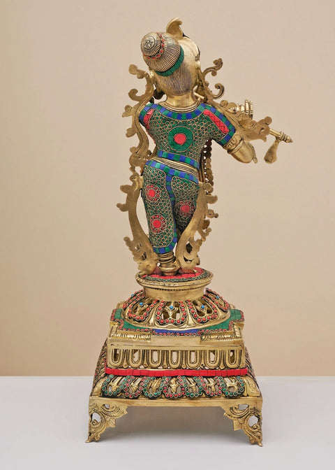 25" Brass Fluting Krishna with Inaly Work | Handmade