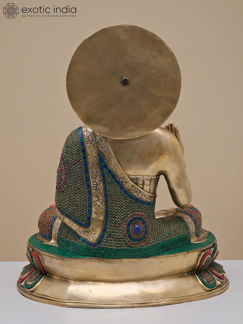 29" Brass Gautam Buddha Preaching His Dharma with Inlay Work | Handmade