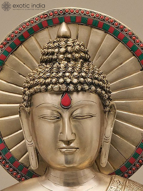29" Brass Gautam Buddha Preaching His Dharma with Inlay Work | Handmade