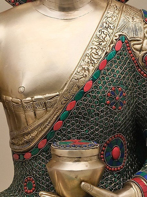 29" Brass Gautam Buddha Preaching His Dharma with Inlay Work | Handmade