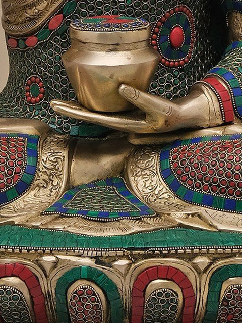 29" Brass Gautam Buddha Preaching His Dharma with Inlay Work | Handmade