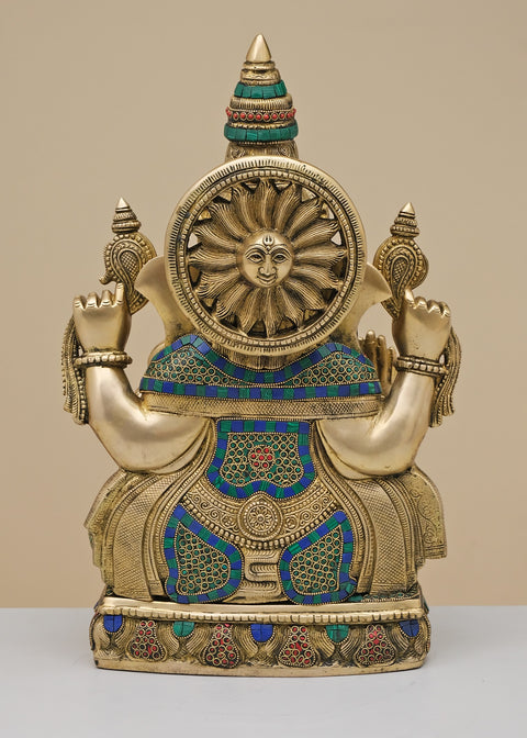 20" Brass Lord Ganesha with Inlay Work | Handmade
