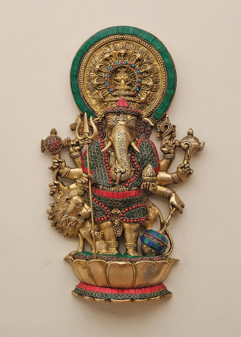 16" Brass Drishti Ganesha Plate with Inlay Work | Handmade