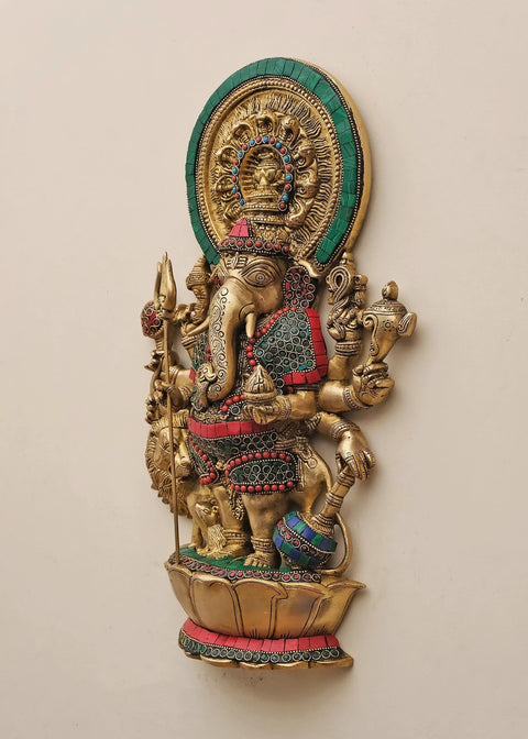 16" Brass Drishti Ganesha Plate with Inlay Work | Handmade