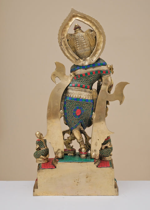 25" Brass Fluting Krishna with Inlay Work | Handmade