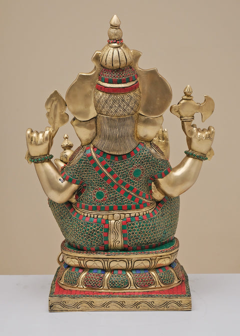 24" Brass Lord Ganesha with Inlay Work | Handmade