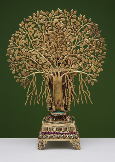 36" Large Brass Fluting Krishna with Tree | Handmade