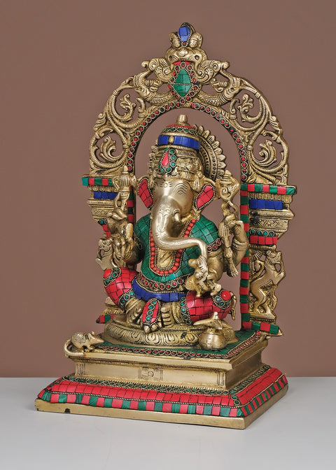 16" Brass Lord Ganesha with Arch | Handmade