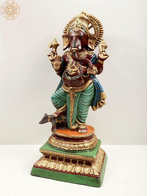 26" Brass Colorful  Standing Ganesha | Handmade