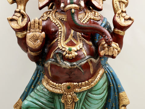 26" Brass Colorful  Standing Ganesha | Handmade
