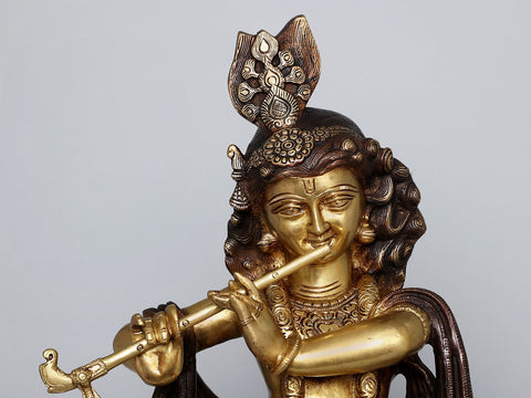 27" Brass Lord Krishna Playing Flute | Handmade