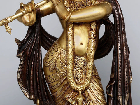 27" Brass Lord Krishna Playing Flute | Handmade