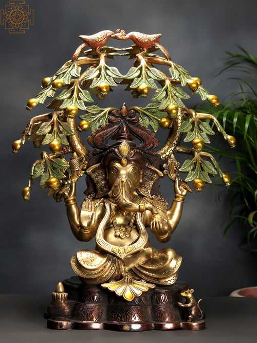 24" Brass Lord Ganesha with Tree Handmade Statue