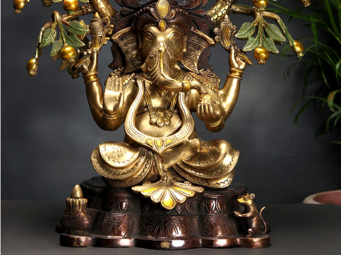 24" Brass Lord Ganesha with Tree | Handmade
