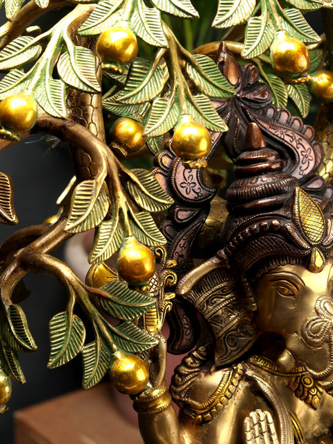 24" Brass Lord Ganesha with Tree | Handmade