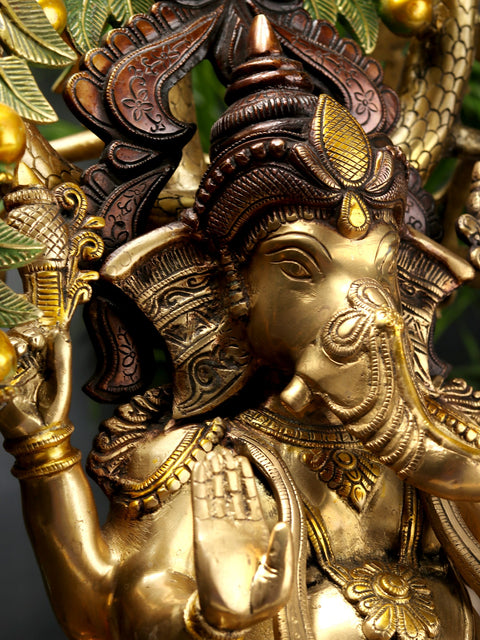 24" Brass Lord Ganesha with Tree | Handmade