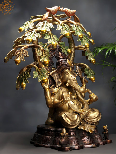 24" Brass Lord Ganesha with Tree | Handmade