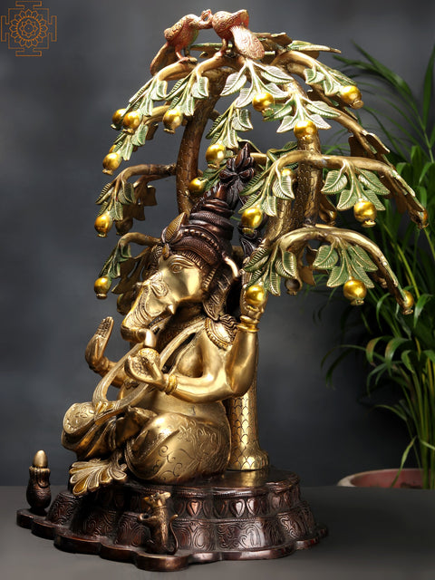 24" Brass Lord Ganesha with Tree | Handmade