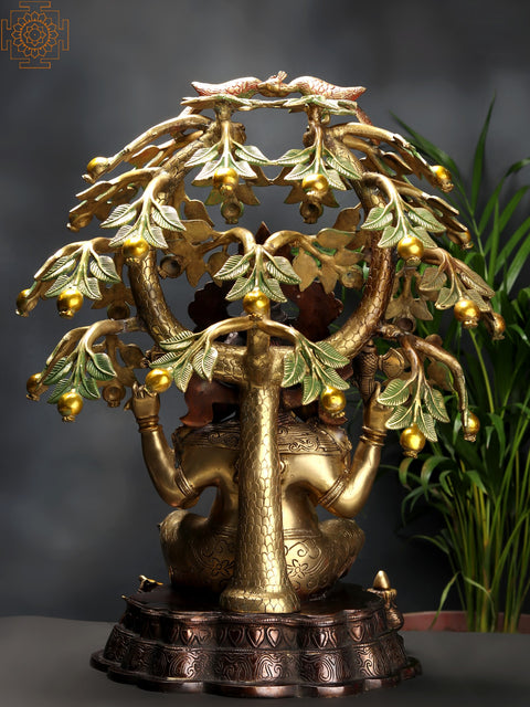 24" Brass Lord Ganesha with Tree | Handmade