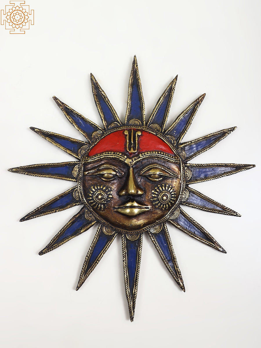 12" Brass Lord Surya Folk Art Wall Hanging for Pooja