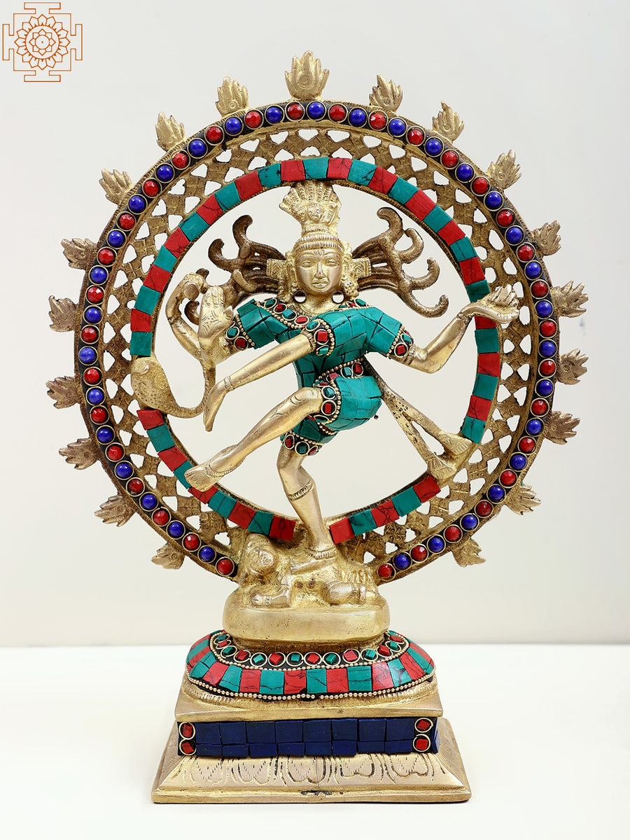11" Brass Lord Nataraja Statue with Inlay Work