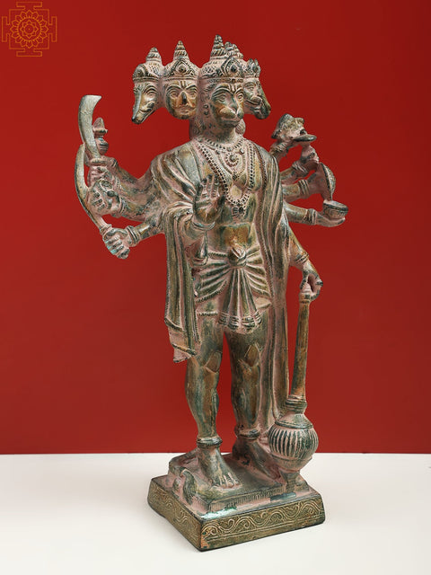 Brass Standing Panchmukhi Hanuman Idol with Ten Arms