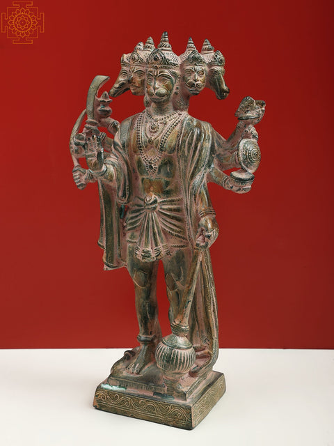 Brass Standing Panchmukhi Hanuman Idol with Ten Arms