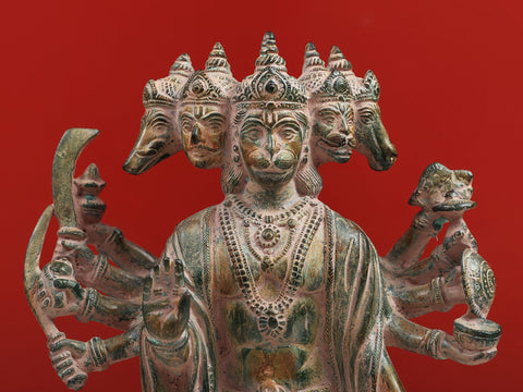 Brass Standing Panchmukhi Hanuman Idol with Ten Arms