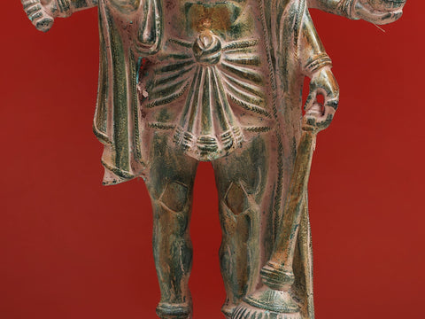 Brass Standing Panchmukhi Hanuman Idol with Ten Arms