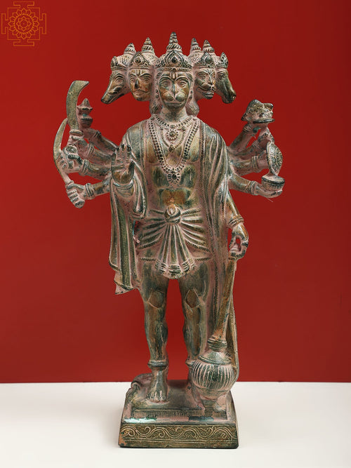 Brass Standing Panchmukhi Hanuman Idol Ten Arms Handmade
