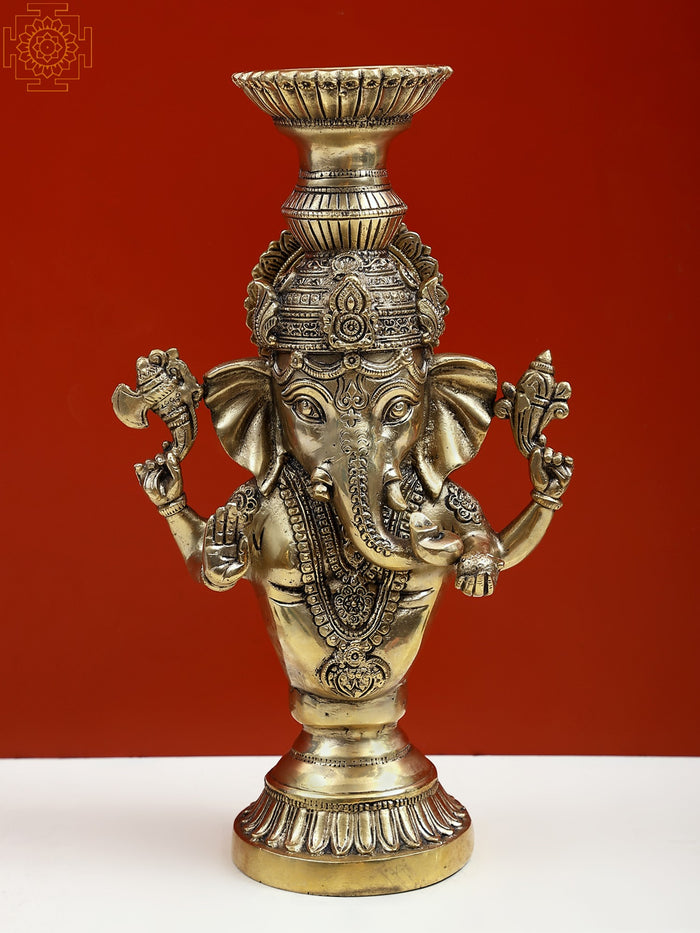 13" Brass Ganesha Candle Holder for Home Pooja