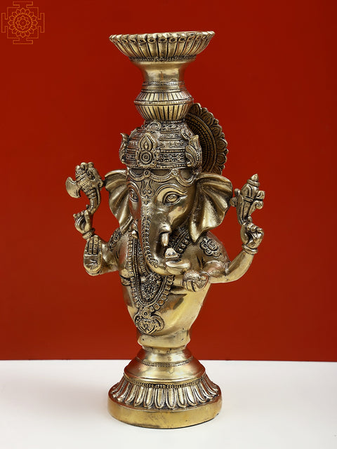 13" Brass Blessing Ganesha Candle Holder