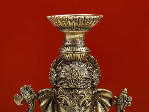 13" Brass Blessing Ganesha Candle Holder