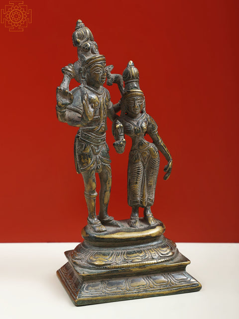 8" Brass Lord Shiva Goddess Parvati Standing on Pedestal