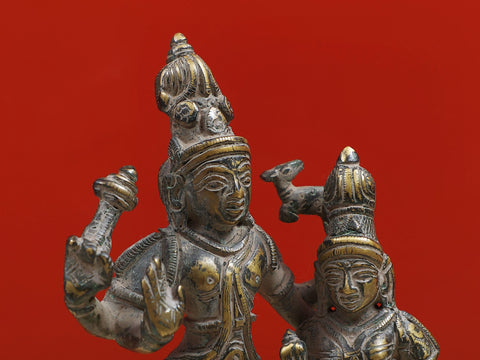 8" Brass Lord Shiva Goddess Parvati Standing on Pedestal