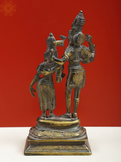8" Brass Lord Shiva Goddess Parvati Standing on Pedestal