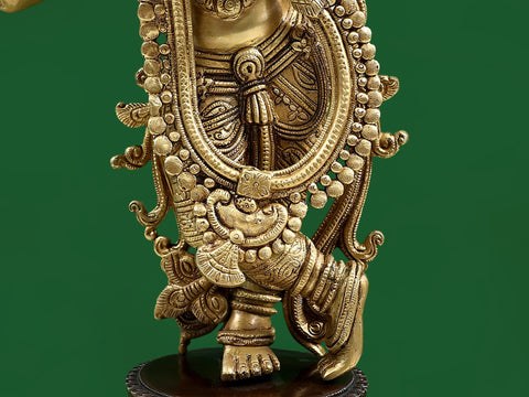 26" Brass Playing Flute Lord Krishna Standing on Pedestal