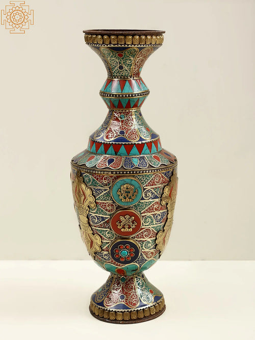 12" Tibetan Nepalese Brass Flower Vase with Dorje Design