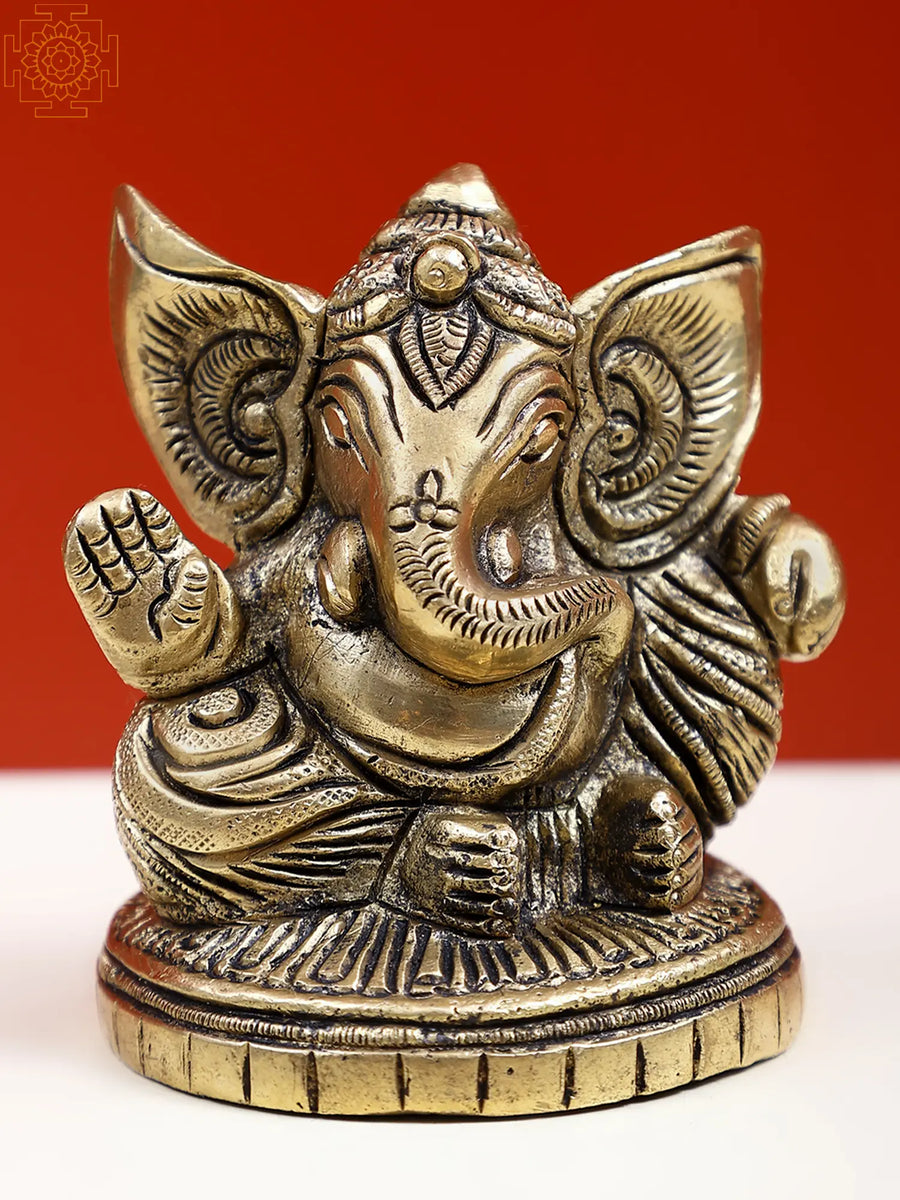2" Small Brass Blessing Ganesha Idol for Home Pooja